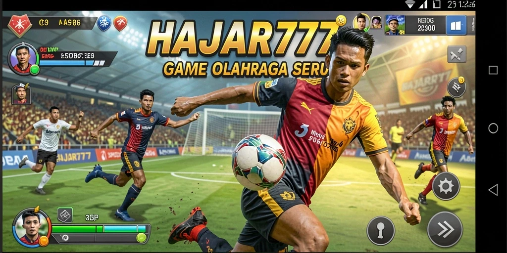 Tampilan dinamis gameplay HAJAR777 di dalam arena olahraga.