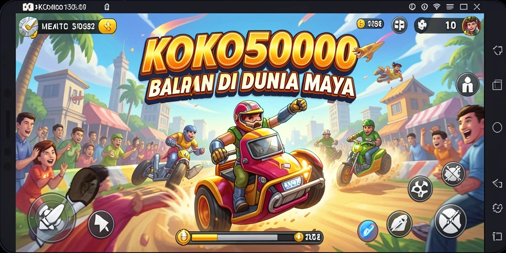 Screenshot utama KOKO5000 menampilkan aksi balap yang seru di lintasan.