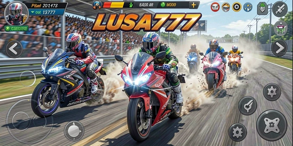 Screenshot LUSA777 menampilkan balapan motor penuh aksi.