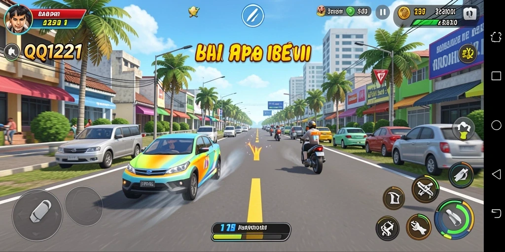 Gameplay seru QQ1221 menampilkan aksi balapan yang mendebarkan.