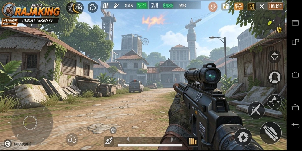 Screenshot utama RAJAKING menunjukkan aksi gameplay TPS yang intens.