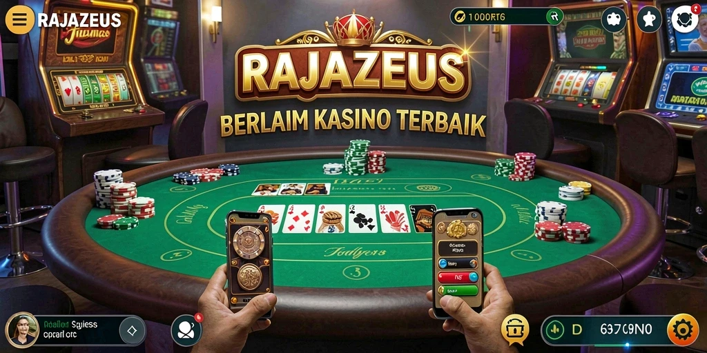 Screenshot gameplay RAJAZEUS yang mencolok dengan aksi kasino yang mendebarkan.