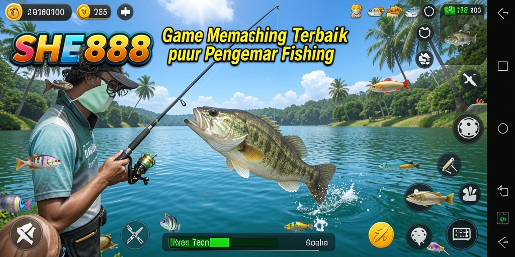 Tampilan gameplay menakjubkan dari SHE888 saat memancing di lautan.