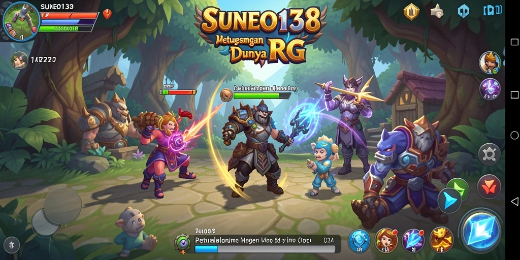 Screenshot utama SUNEO138 menampilkan pertarungan epik dalam dunia RPG.